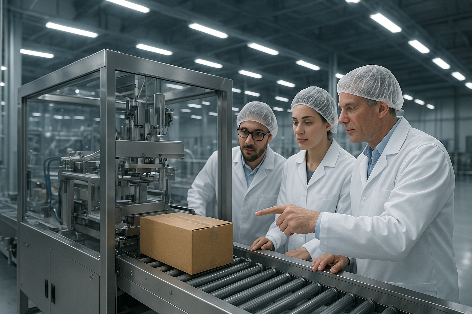 Kỹ sư kiểm tra dây chuyền đóng gói tự động